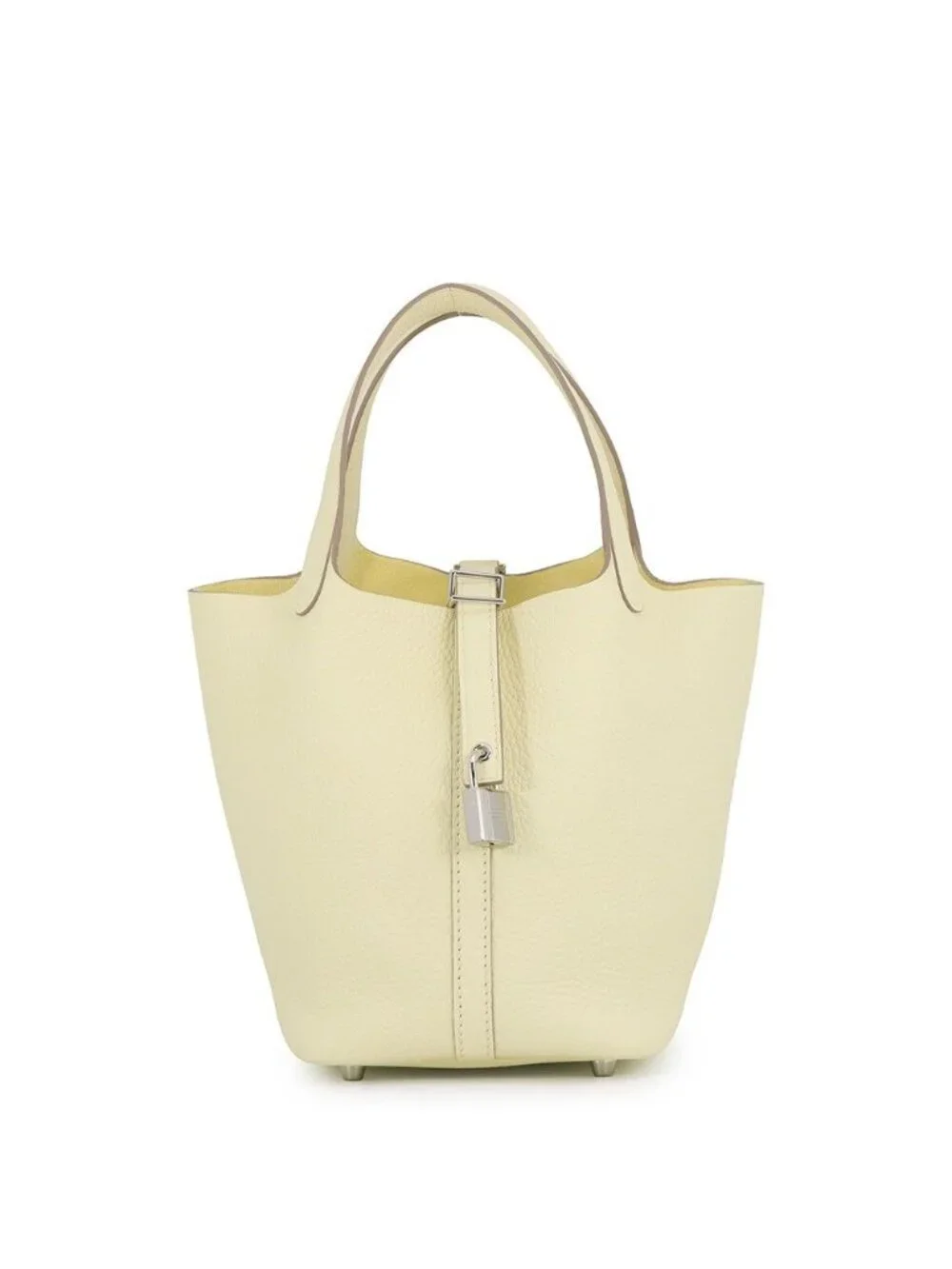 Hermes Picotin Lock PM Jaune Milton Silver Taurillon Clemence Tote Bag
